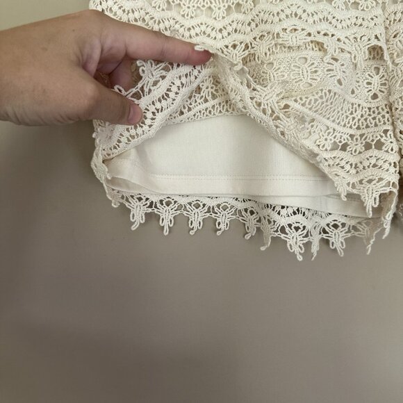 Cottagecore Layered Crochet Lace Shorts Women L Beige Off White Stretch Boho - Picture 3 of 6